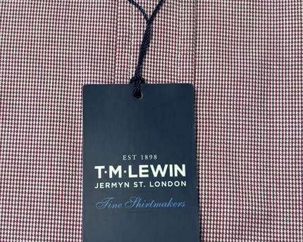T.M. Lewin Burgundy Slim Fit Easy-Iron Cotton Dress Shirt W/TAG