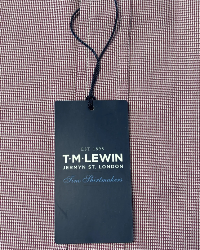 T.M. Lewin Burgundy Slim Fit Easy-Iron Cotton Dress Shirt W/TAG