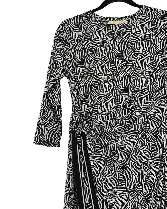 Michael Kors Black and White Zebra Print Long Sleeve Midi Dress