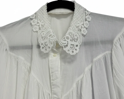 NEVER MORE White Lace Collar Puff Sleeve Blouse