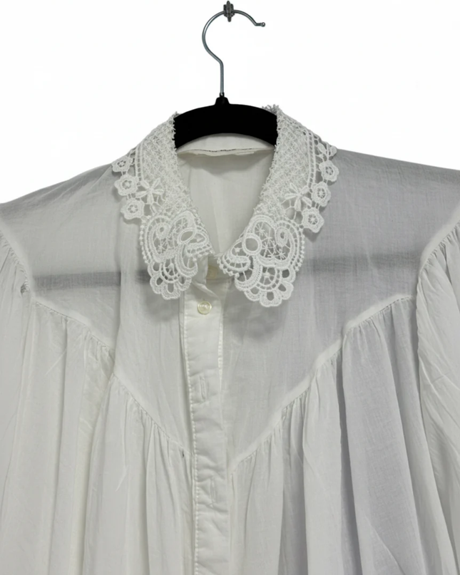 NEVER MORE White Lace Collar Puff Sleeve Blouse