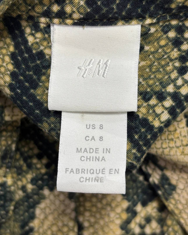 H&M Green Snake Print V-Neck Long Sleeve Blouse