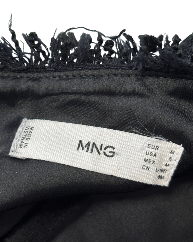 MNG Black Sleeveless Tweed Mini Dress with Frayed Trim