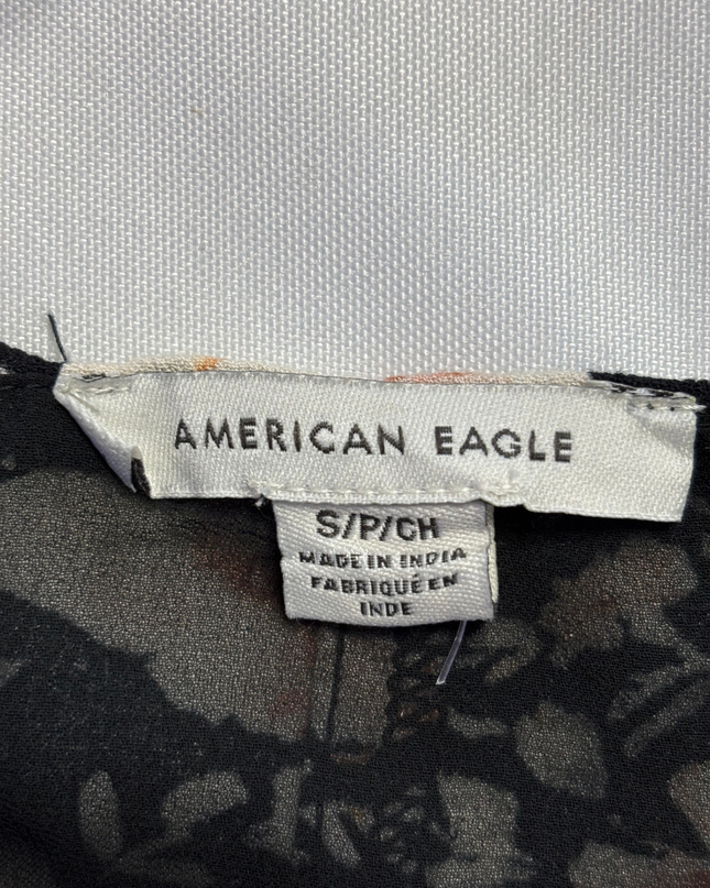 American Eagle Black Floral Square Neck Mini Dress