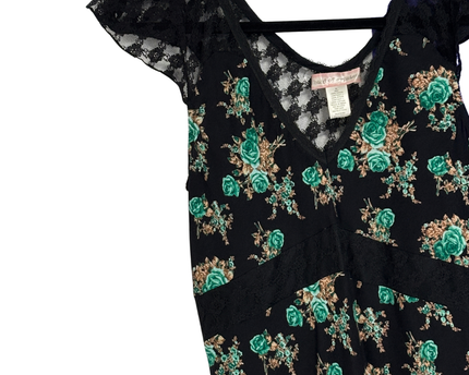 Band of Gypsies Black Floral Lace V-Neck Midi Dress