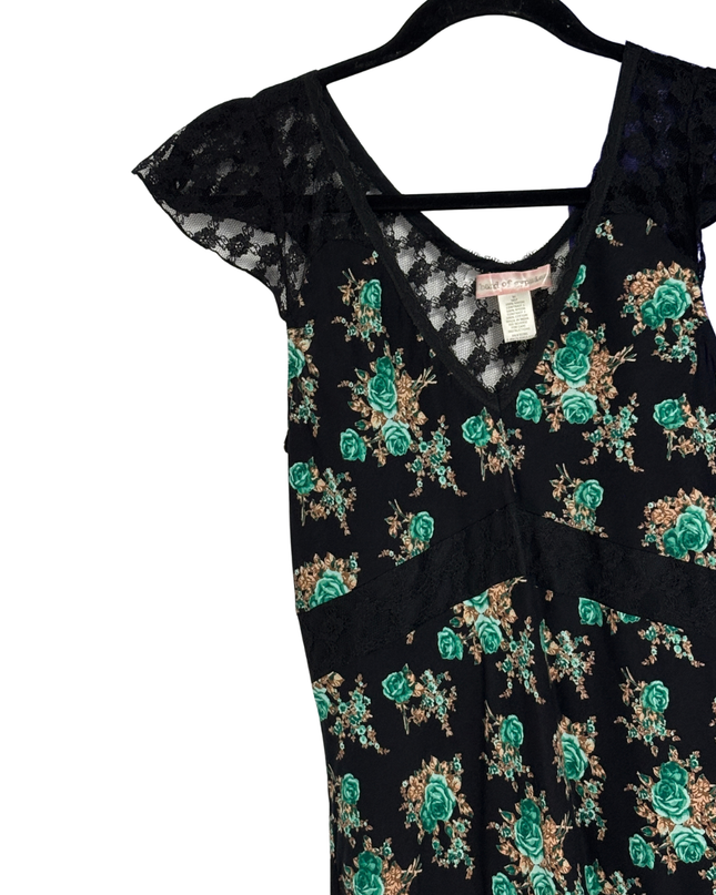 Band of Gypsies Black Floral Lace V-Neck Midi Dress