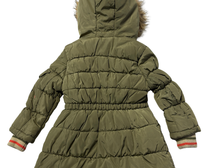London Fog Olive Green Hooded Puffer Jacket with Faux Fur Trim