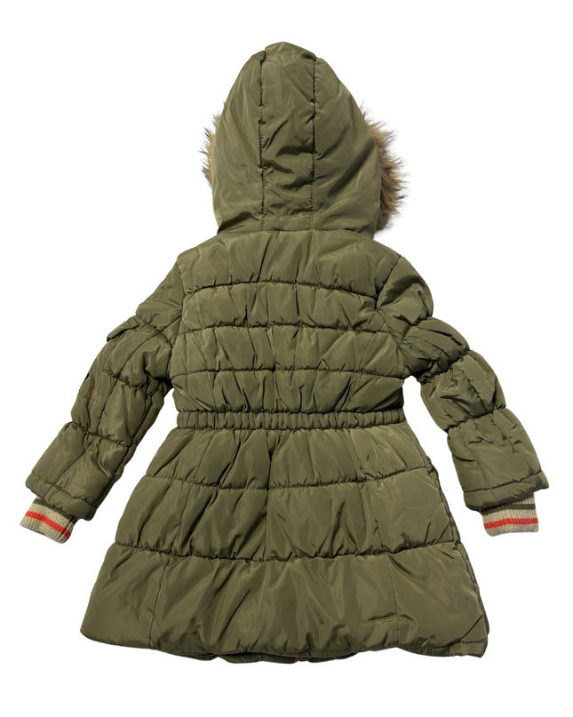 London Fog Olive Green Hooded Puffer Jacket with Faux Fur Trim