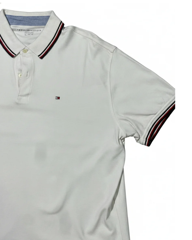Tommy Hilfiger White Tipped Short Sleeve Polo Shirt