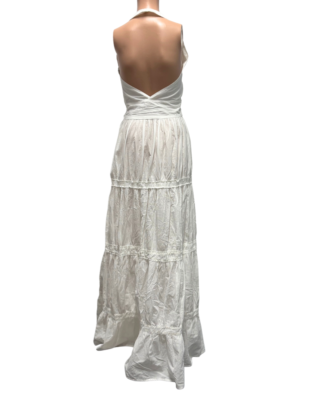DANIELE ALESSANDRINI White Tiered Halter Maxi Dress