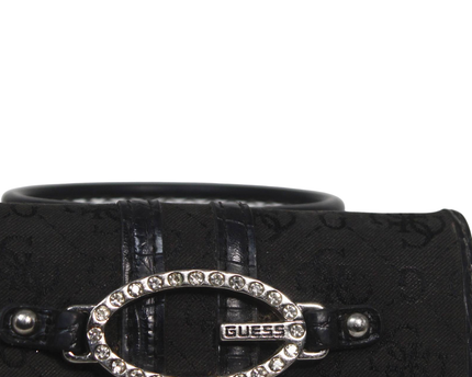 Guess Black Monogram Rhinestone Buckle Mini Bag