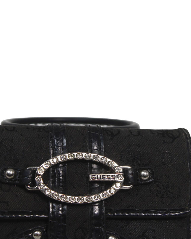 Guess Black Monogram Rhinestone Buckle Mini Bag