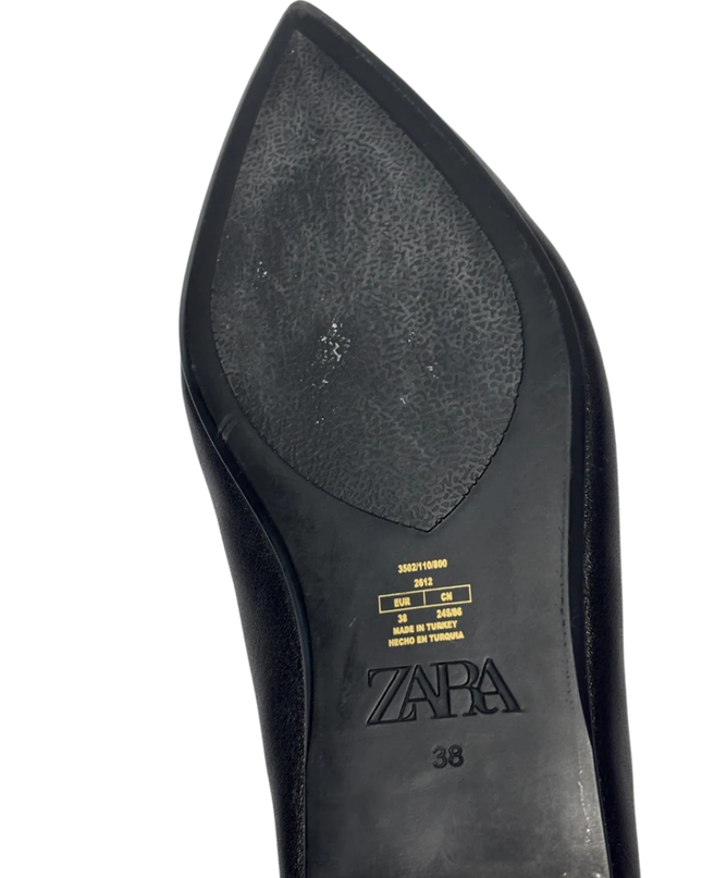 ZARA Black Pointed Toe Leather Flats