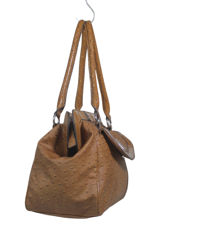 Guess Brown Ostrich-Embossed Satchel Handbag