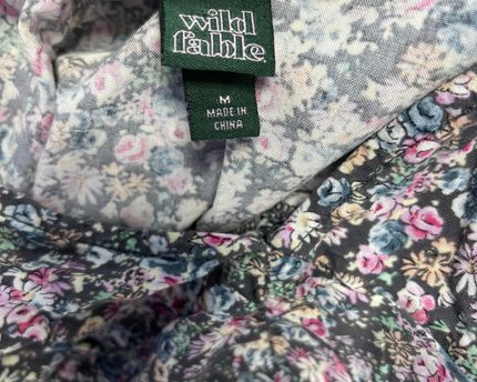 Wild Fable Multicolor Floral V-Neck Ruched Long Sleeve Top