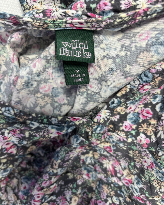 Wild Fable Multicolor Floral V-Neck Ruched Long Sleeve Top