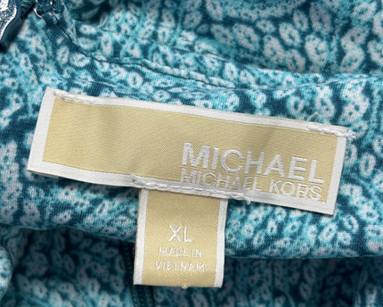Michael Kors Teal Patterned Twist Neck Sleeveless Dress