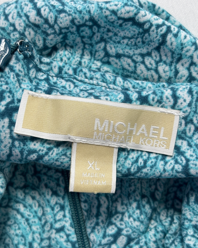Michael Kors Teal Patterned Twist Neck Sleeveless Dress