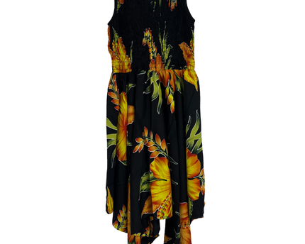Rima Beachwear Black Tropical Floral Smocked Sundress - XS