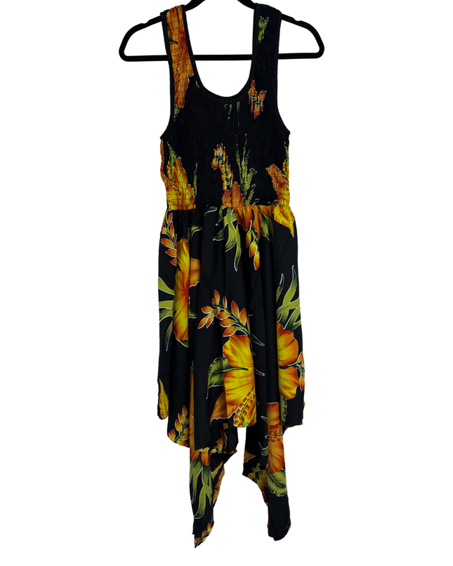 Rima Beachwear Black Tropical Floral Smocked Sundress - XS