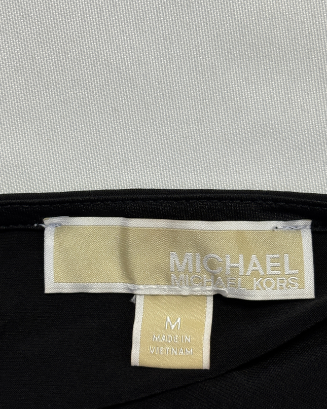 Michael Kors Black Long Sleeve V-Neck Dress with Ring Detail