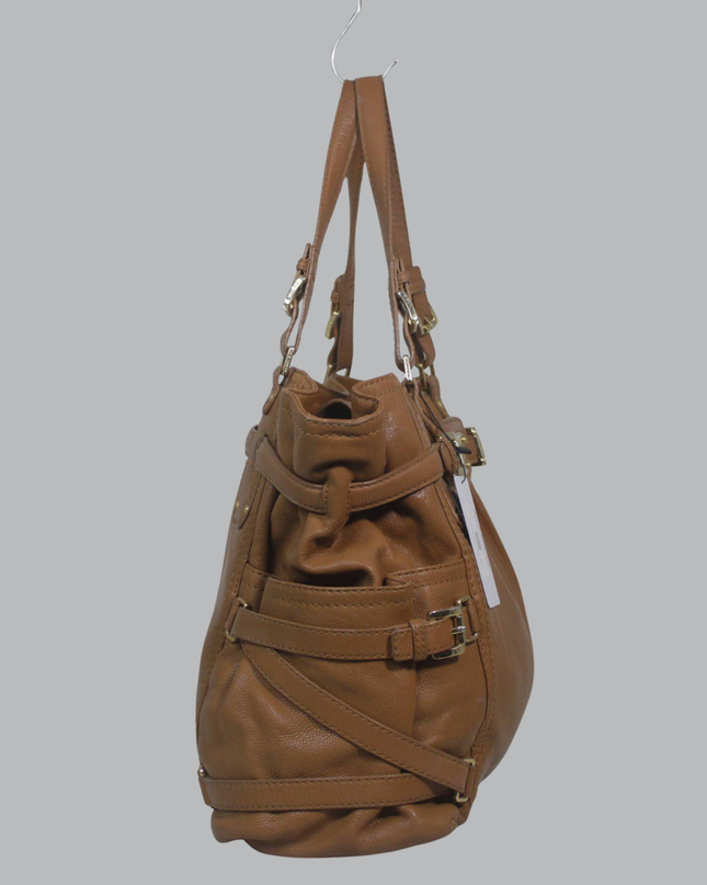 Michael Kors Brown Pebble Leather Buckle Satchel