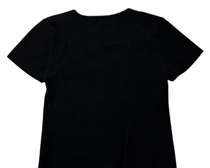 Bershka Black Ribbed Cut-Out Short Sleeve Crop Top