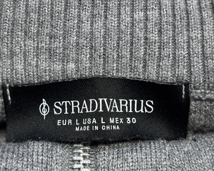 Stradivarius Grey Quarter-Zip Ring Pull Knit Sweater