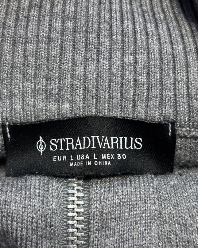 Stradivarius Grey Quarter-Zip Ring Pull Knit Sweater