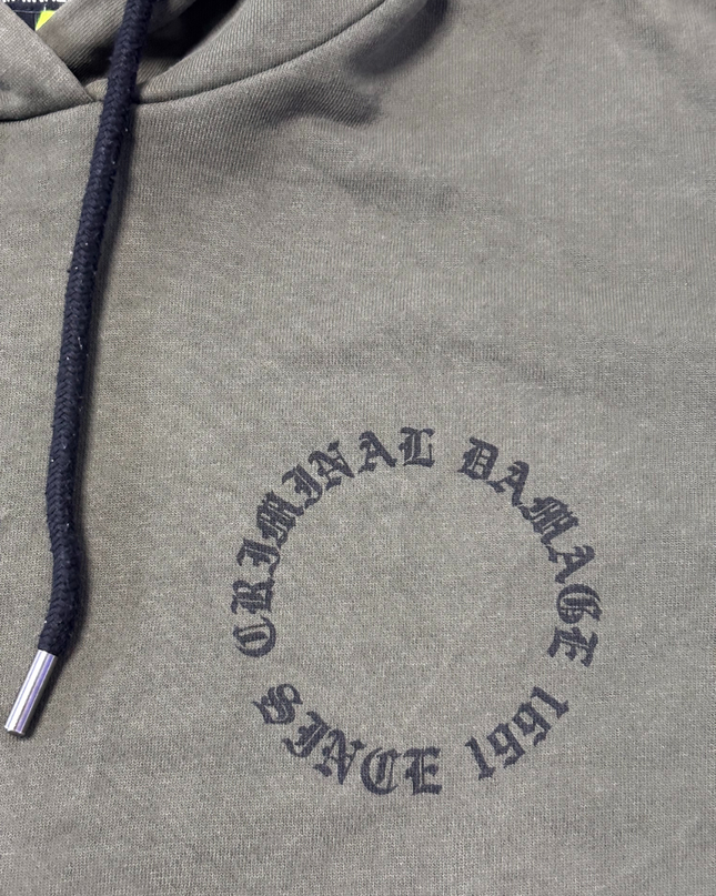 Criminal Damage Olive Green Dragon Graphic Hoodie