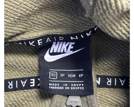 Nike Olive Green Cropped Color-Block Zip-Up Hoodie
