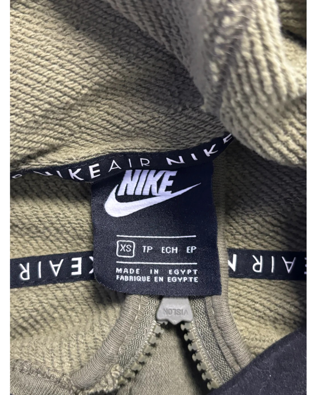 Nike Olive Green Cropped Color-Block Zip-Up Hoodie