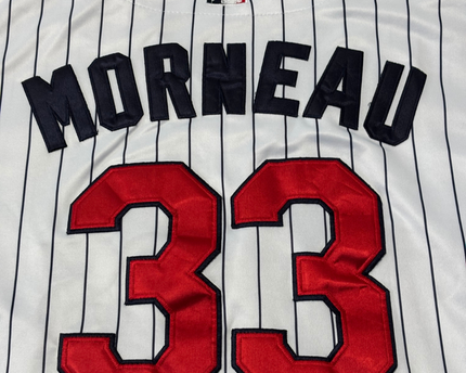 Majestic White Minnesota Twins Justin Morneau #33 Pinstripe Baseball Jersey