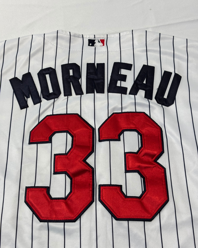 Majestic White Minnesota Twins Justin Morneau #33 Pinstripe Baseball Jersey