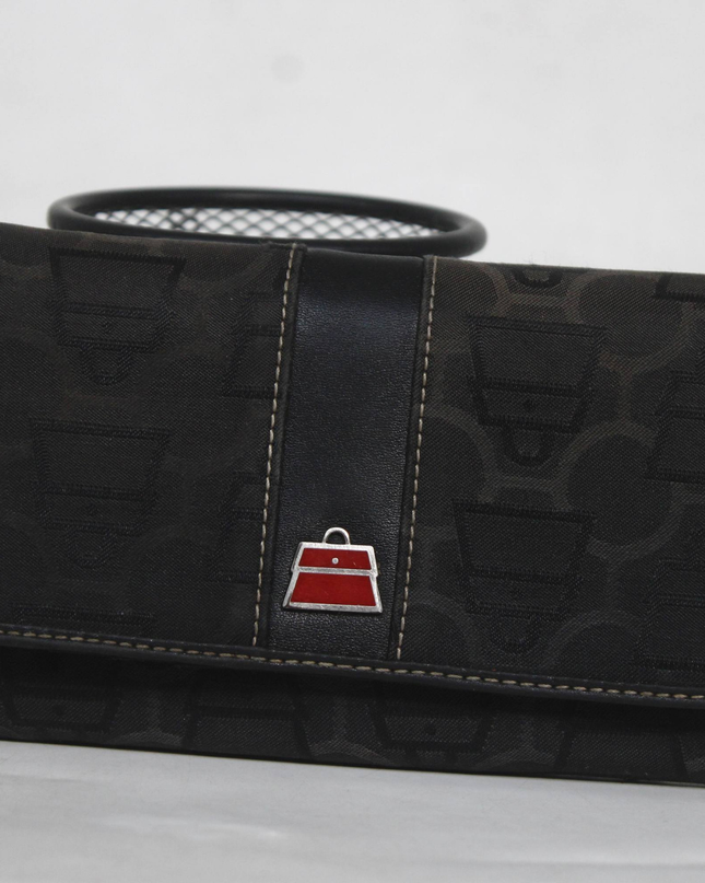 Kathy Van Zeeland Black Monogram Trifold Clutch Wallet