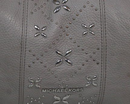Michael Kors Grey Studded Pebbled Leather Hobo Bag