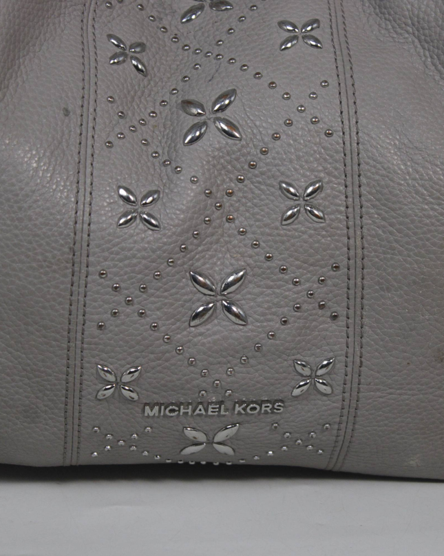 Michael Kors Grey Studded Pebbled Leather Hobo Bag