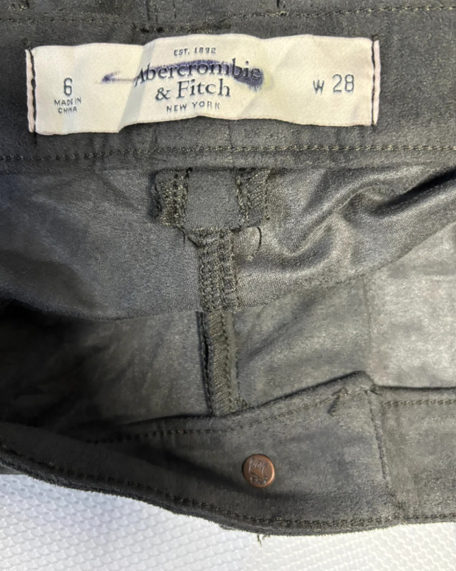 Abercrombie & Fitch Dark Grey Faux Suede Crinkle Skinny Pants