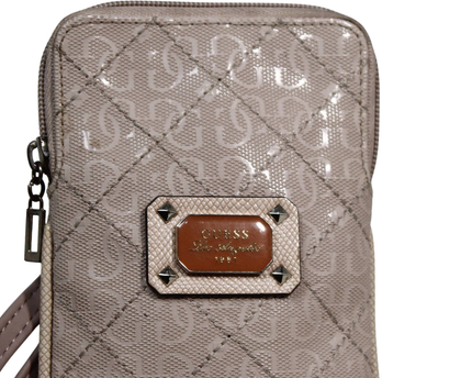 Guess Beige Quilted Monogram Mini Crossbody Bag