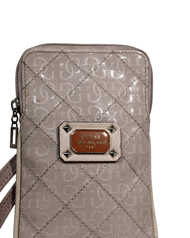 Guess Beige Quilted Monogram Mini Crossbody Bag