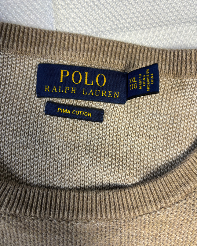 Polo Ralph Lauren Tan Pima Cotton Crew Neck Knit Sweater