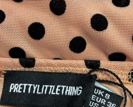 PrettyLittleThing Nude/Black Polka Dot Ruched Bodycon Mini Dress