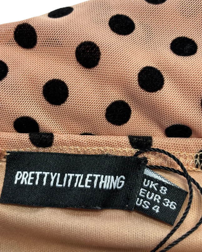 PrettyLittleThing Nude/Black Polka Dot Ruched Bodycon Mini Dress