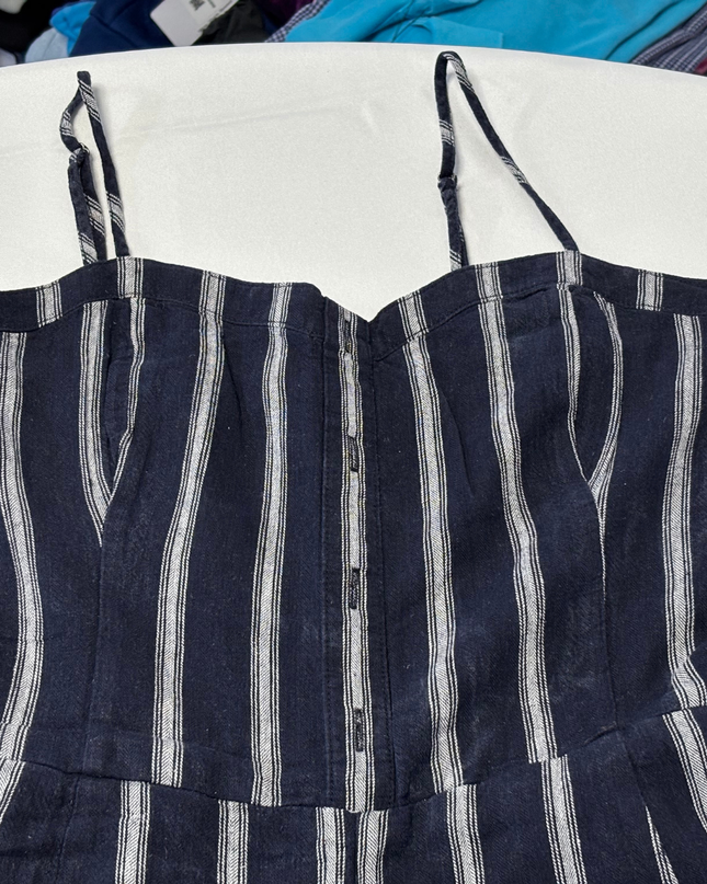 Abercrombie & Fitch Navy Striped Wide Leg Jumpsuit
