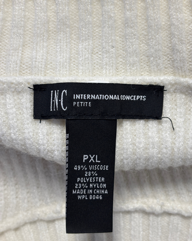 INC International Concepts Off-White Embellished Cold-Shoulder Sweater