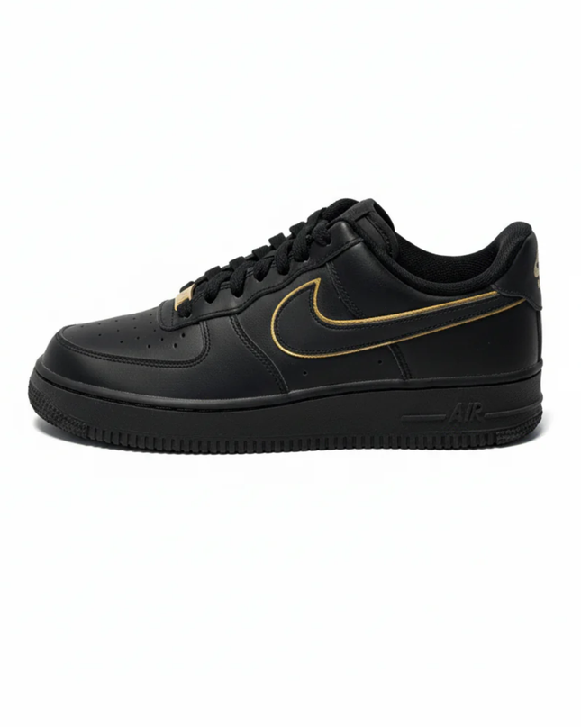 Nike Black and Gold Air Force 1 Low Sneakers