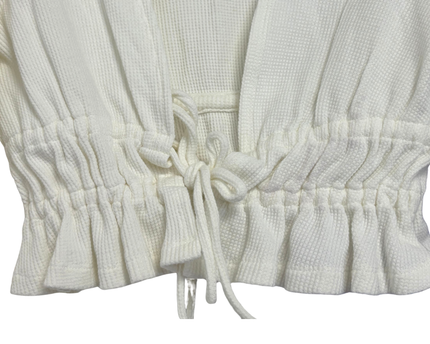 Princess Polly White Waffle Knit Tie-Front Crop Top