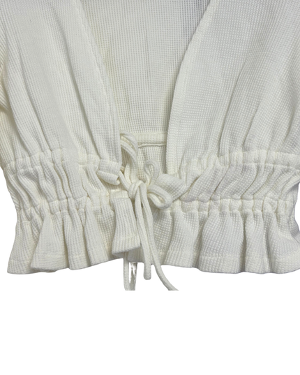 Princess Polly White Waffle Knit Tie-Front Crop Top