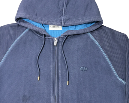 Lacoste Navy Blue Full-Zip Textured Sleeve Hoodie