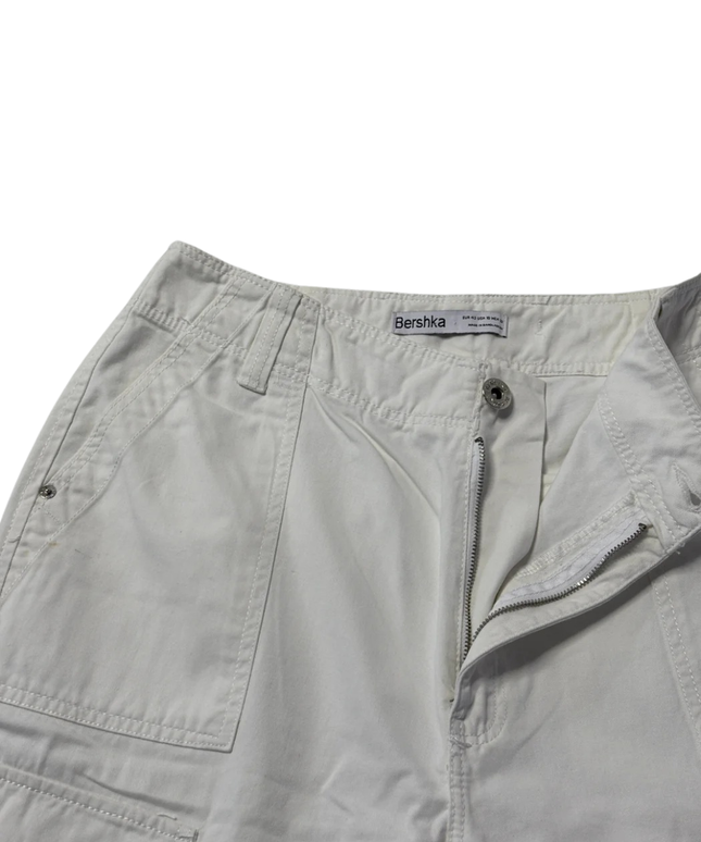 Bershka White High-Waist Cargo Utility Pants